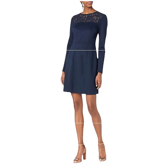 Trina Turk Lace Panel Sabastian Ponte Blue Dress - Picture 1 of 14
